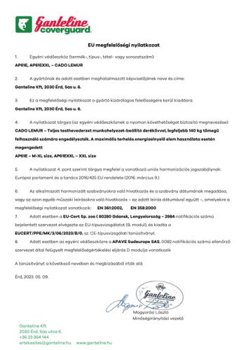 CADO LEMUR RUGALMAS HEVEDER+ÖV, HÁTSÓ TOLDALÉKKAL_XXL